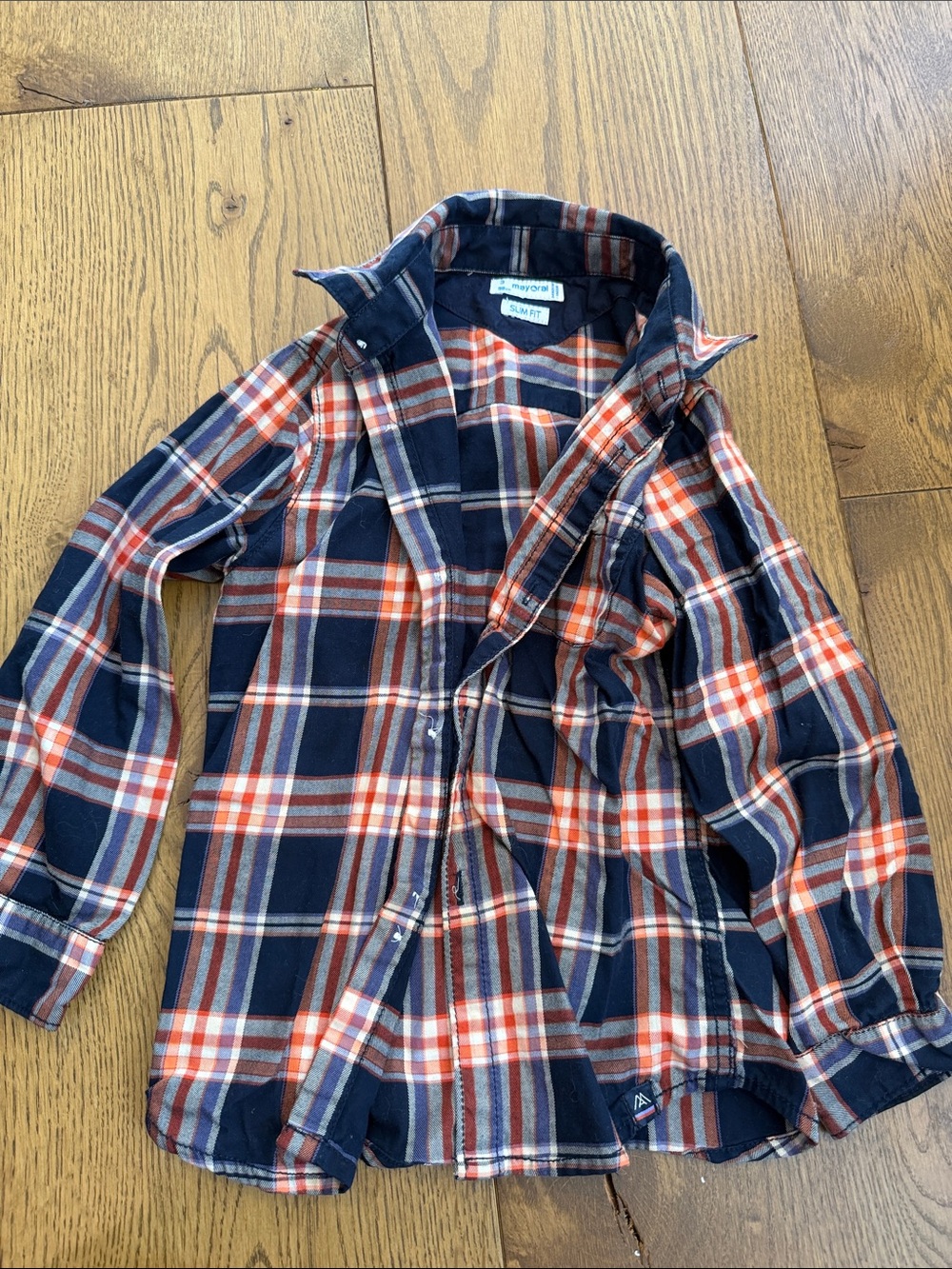 Mayoral boys Navy & Orange Plaid Button-Up Shirt - 3t